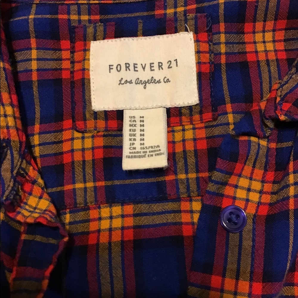 Forever 21 Plaid Button Down Shirt M - Picture 3 of 8